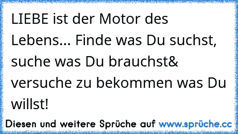 LIEBE ist der Motor des Lebens... Finde was Du suchst, suche was Du brauchst
& versuche zu bekommen was Du willst!