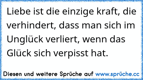 Liebe ist die einzige kraft, die verhindert, dass man sich im Unglück verliert, wenn das Glück sich verpisst hat.