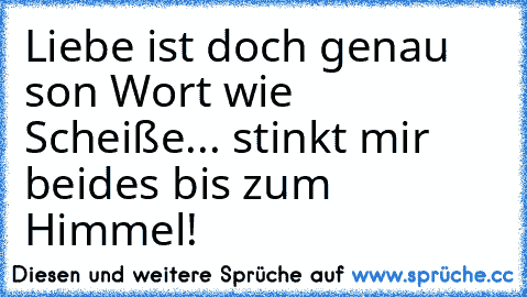 Liebe ist doch genau son Wort wie Scheiße... stinkt mir beides bis zum Himmel!