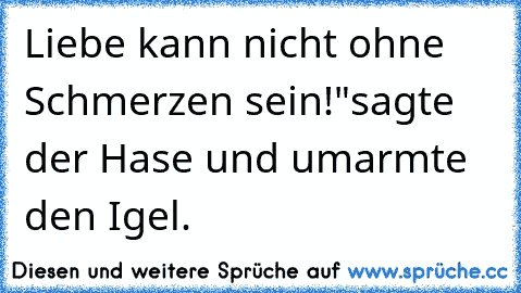 Liebe kann nicht ohne Schmerzen sein!"sagte der Hase und umarmte den Igel.