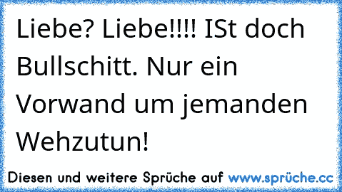 Liebe? Liebe!!!! ISt doch Bullschitt. Nur ein Vorwand um jemanden Wehzutun!