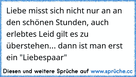 Liebe misst sich nicht nur an an den schönen Stunden, auch erlebtes Leid gilt es zu überstehen... dann ist man erst ein "Liebespaar"