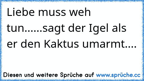 Liebe muss weh tun...
...sagt der Igel als er den Kaktus umarmt..
.. ♥ ♥