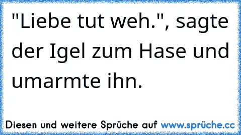 "Liebe tut weh.", sagte der Igel zum Hase und umarmte ihn.