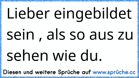 Lieber eingebildet sein , als so aus zu sehen wie du.