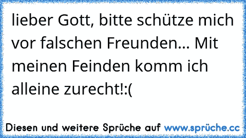 lieber Gott, bitte schütze mich vor falschen Freunden... Mit meinen Feinden komm ich alleine zurecht!:(