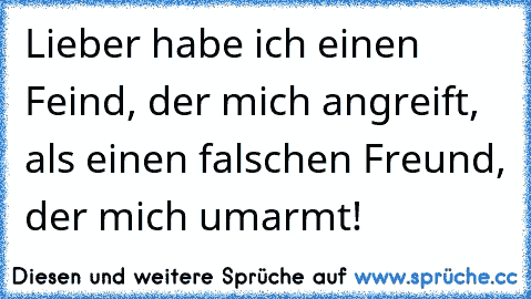 Lieber habe ich einen Feind, der mich angreift, als einen falschen Freund, der mich umarmt!