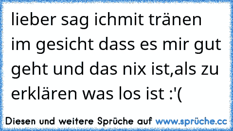 lieber sag ichmit tränen im gesicht dass es mir gut geht und das nix ist,als zu erklären was los ist :'(