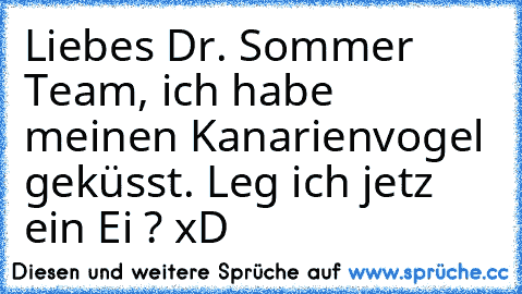 Liebes Dr. Sommer Team, ich habe meinen Kanarienvogel geküsst. Leg ich jetz ein Ei ? xD