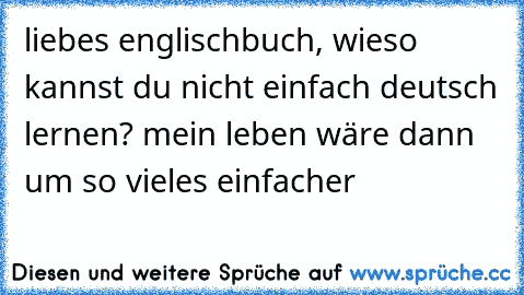 liebes englischbuch, wieso kannst du nicht einfach deutsch lernen? mein leben wäre dann um so vieles einfacher