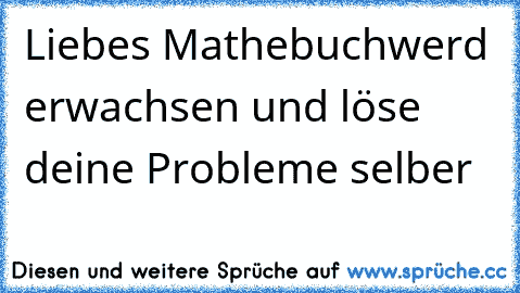 Liebes Mathebuch
werd erwachsen und löse deine Probleme selber