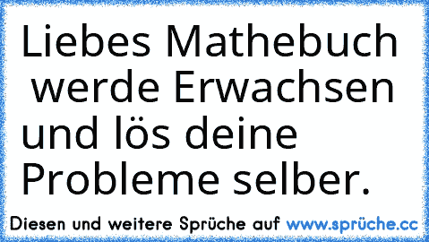 Liebes Mathebuch  werde Erwachsen und lös deine Probleme selber.