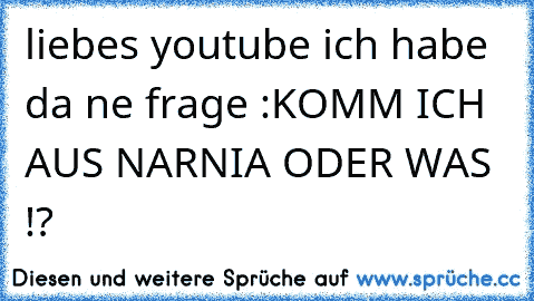 liebes youtube ich habe da ne frage :
KOMM ICH AUS NARNIA ODER WAS !?