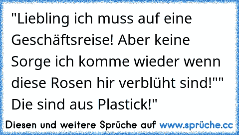 "Liebling ich muss auf eine Geschäftsreise! Aber keine Sorge ich komme wieder wenn diese Rosen hir verblüht sind!"" Die sind aus Plastick!"