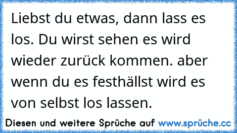 Liebst du etwas, dann lass es los. Du wirst sehen es wird wieder zurück kommen. aber wenn du es festhällst wird es von selbst los lassen.  ♥