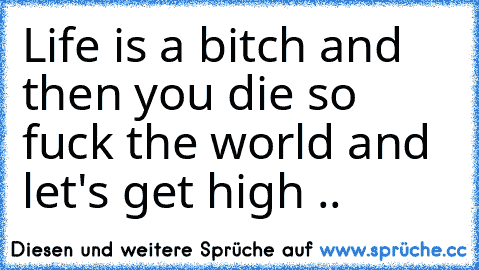 Life is a bitch and then you die so fuck the world and let's get high ..