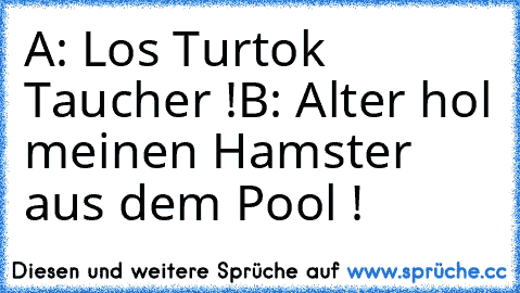 A: Los Turtok Taucher !
B: Alter hol meinen Hamster aus dem Pool !