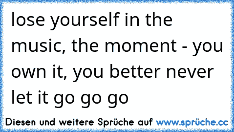 lose yourself in the music, the moment - you own it, you better never let it go go go 