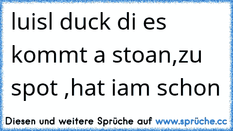 luisl duck di es kommt a stoan,zu spot ,hat iam schon