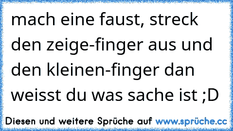 mach eine faust, streck den zeige-finger aus und den kleinen-finger dan weisst du was sache ist ;D