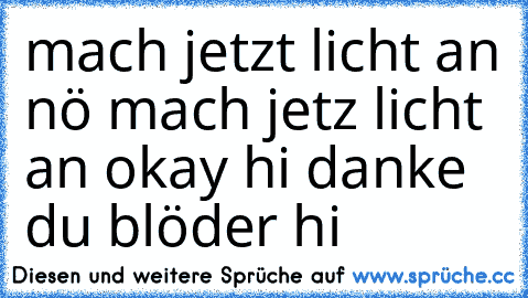 mach jetzt licht an nö mach jetz licht an okay hi danke du blöder hi