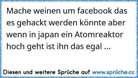 Mache weinen um facebook das es gehackt werden könnte aber wenn in japan ein Atomreaktor hoch geht ist ihn das egal ...