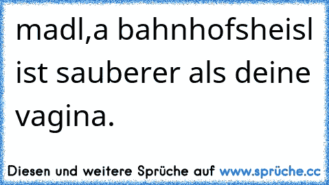 madl,a bahnhofsheisl ist sauberer als deine vagina.