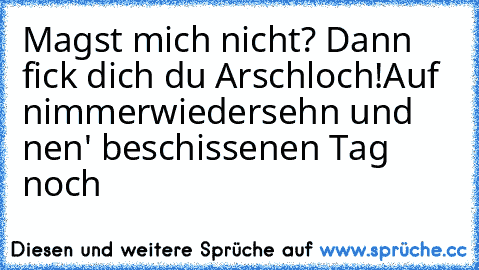 Magst mich nicht? Dann fick dich du Arschloch!
Auf nimmerwiedersehn und nen' beschissenen Tag noch