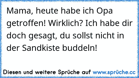 Mama, heute habe ich Opa getroffen! Wirklich? Ich habe dir doch gesagt, du sollst nicht in der Sandkiste buddeln!