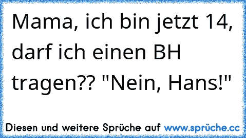 Mama, ich bin jetzt 14, darf ich einen BH tragen?? "Nein, Hans!"