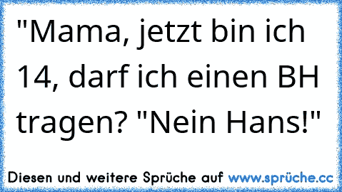 "Mama, jetzt bin ich 14, darf ich einen BH tragen? "Nein Hans!"