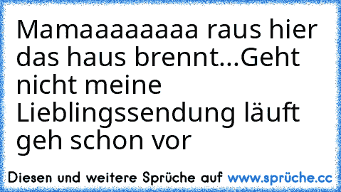 Mamaaaaaaaa raus hier das haus brennt...
Geht nicht meine Lieblingssendung läuft geh schon vor