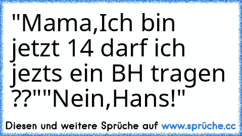 "Mama,Ich bin jetzt 14 darf ich jezts ein BH tragen ??"
"Nein,Hans!"