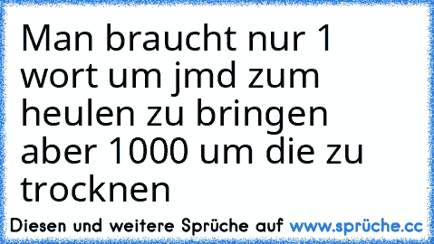 Man braucht nur 1 wort um jmd zum heulen zu bringen aber 1000 um die zu trocknen