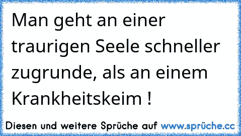 Man geht an einer traurigen Seele schneller zugrunde, als an einem Krankheitskeim !