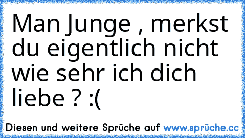 Man Junge , merkst du eigentlich nicht wie sehr ich dich liebe ? :(