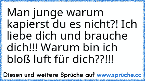 Man junge warum kapierst du es nicht?! Ich liebe dich und brauche dich!!! Warum bin ich bloß luft für dich??!!!