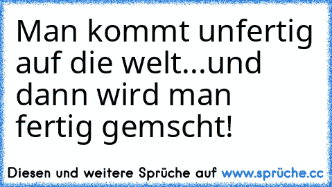 Man kommt unfertig auf die welt...
und dann wird man fertig gemscht!