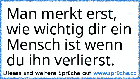 Man merkt erst, wie wichtig dir ein Mensch ist wenn du ihn verlierst. ♥