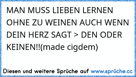 MAN MUSS LIEBEN LERNEN OHNE ZU WEINEN AUCH WENN DEIN HERZ SAGT > DEN ODER KEINEN!!(made cigdem)