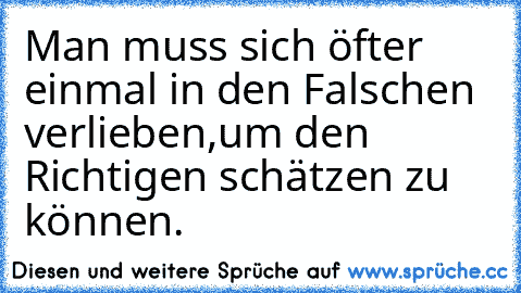 Man muss sich öfter einmal in den Falschen verlieben,um den Richtigen schätzen zu können.