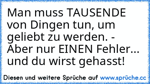 Man muss TAUSENDE von Dingen tun, um geliebt zu werden. - Aber nur EINEN Fehler... und du wirst gehasst!