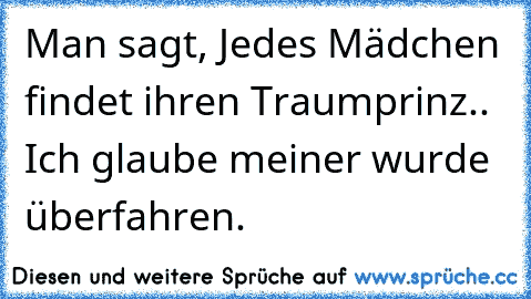 Man sagt, Jedes Mädchen findet ihren Traumprinz.. Ich glaube meiner wurde überfahren.