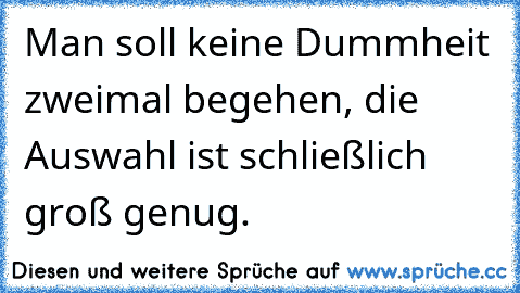 Man soll keine Dummheit zweimal begehen, die Auswahl ist schließlich groß genug.