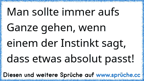 Man sollte immer aufs Ganze gehen, wenn einem der Instinkt sagt, dass etwas absolut passt!