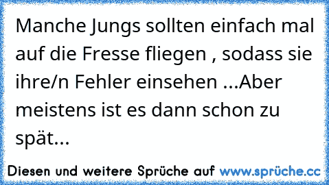 Manche Jungs sollten einfach mal auf die Fresse fliegen , sodass sie ihre/n Fehler einsehen ...Aber meistens ist es dann schon zu spät...