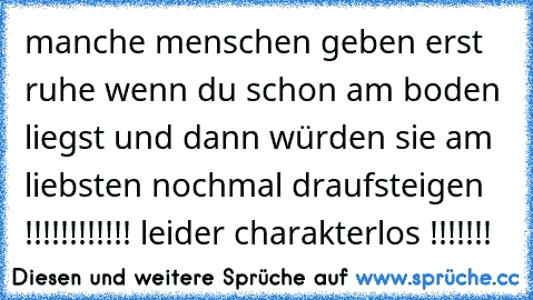 manche menschen geben erst ruhe wenn du schon am boden liegst und dann würden sie am liebsten nochmal draufsteigen !!!!!!!!!!!! leider charakterlos !!!!!!!