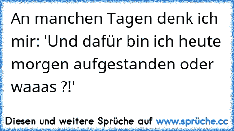 An manchen Tagen denk ich mir: 'Und dafür bin ich heute morgen aufgestanden oder waaas ?!'