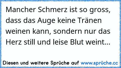 Mancher Schmerz ist so gross, dass das Auge keine Tränen weinen kann, sondern nur das Herz still und leise Blut weint...