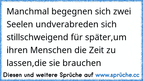 Manchmal begegnen sich zwei Seelen und
verabreden sich stillschweigend für später,
um ihren Menschen die Zeit zu lassen,
die sie brauchen …